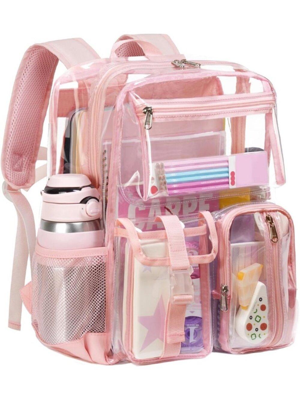 Clear Heavy Duty Backpack for School | 16" Multi-Pocket Bookbag, 17L Capacity
